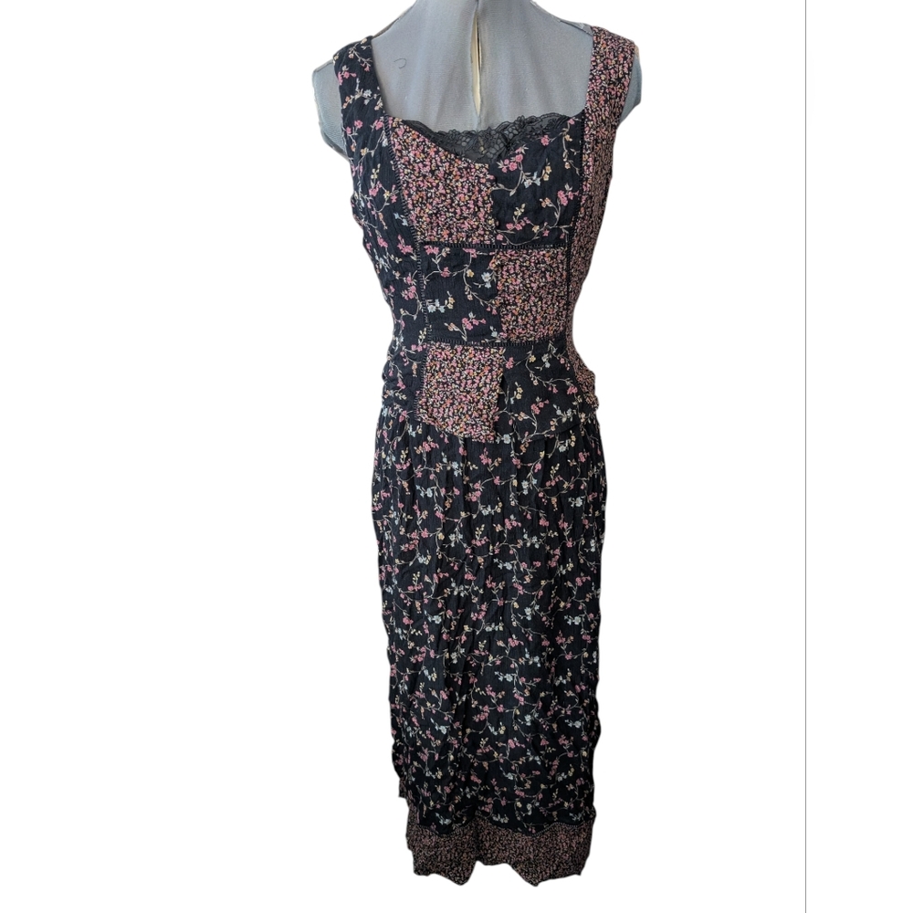 Vintage 90s Y2K Robbie Bee Floral Lace Patchwork Dress Sz 8 Boho